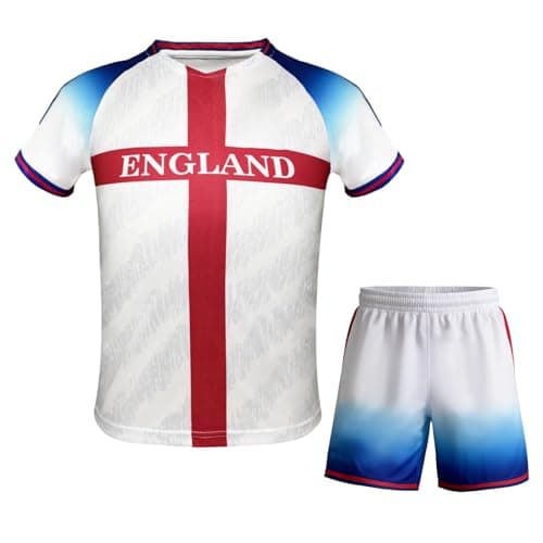 Image of GEREISHIRE England Youth Football Jersey Kit Boys Girls Teens Soccer Shirt Shorts Set Summer Sports Training Activewear White S