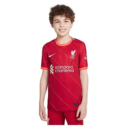 Image of NIKE Unisex Kids Liverpool, 2021/22 Season, Game Equipment, Home Jersey, Gym Red/Bright Crimson/Fossil, 12 Years UK