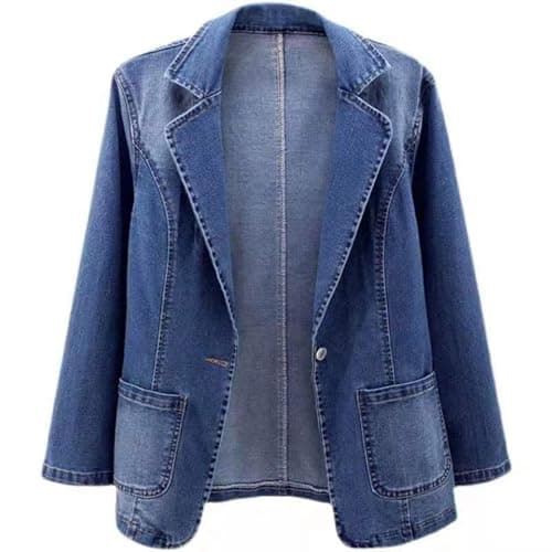 Image of Denim Jackets Women Casual Oversized Button Up Turn Down Collar Jean Jacket Loose Long Sleeve Mid Fall Coat (UK, Alpha, XL, Regular, Regular, 01 Blue)