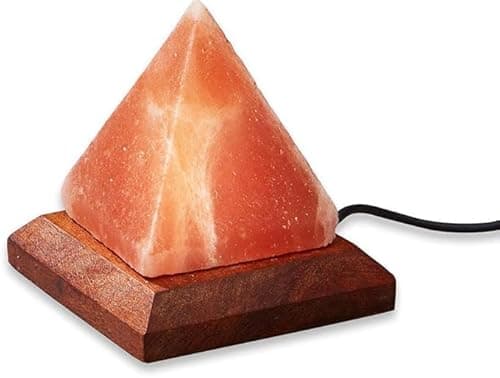 Image of Natural 100% Prime Quality Himalayan Crystal Rock Salt Lamp Wooden Base Calming Atmosphere Night Lamp Pure Pink Handcrafted Table Lamps (USB Pyramid Lamp)