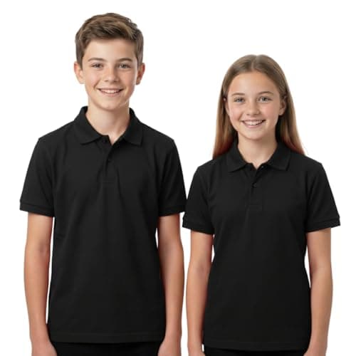 Image of IMFAA Black Pack of 2 Kids Boys and Girls School Uniform Polo Plain Short Sleeve Tops Shirts Outdoor Gym Sports Wear (Black 11-12 Years)