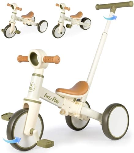 Image of LOL-FUN Kids Tricycle with Removable Pedals, 5-in-1 Toddler Balance Bike with Parent Steering Push Handle, Baby Trike for Boys Girls Present Age 10 Month+