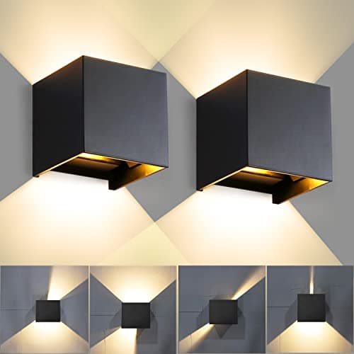 Image of CANMEIJIA Outdoor Wall Lights 12W, Waterproof IP65 LED Outside Wall Lights Adjustable Beam Aluminum Black Indoor Wall Lamp 3000K Warm White for Garden Bathroom Bedroom Living Room Kitchen (2 Packs)