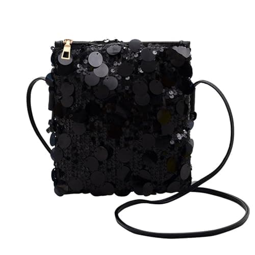 Image of Uwiyo Small Sequin Crossbody Bag for Women,Bling Sequin Clutch Bag Sparkly Cross Body Shoulder Bag Bling Y2K Crossbody Mobile Phone Purse Wallet with Zipper for Daily Use Party Prom Night Bag (Black)