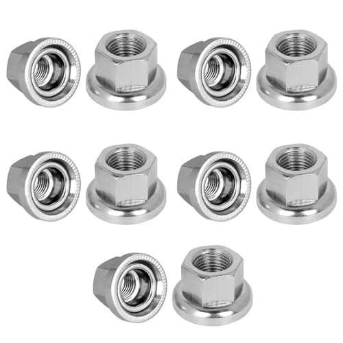 Image of M10 Serrated Flange Nuts, Carbon Steel Locking Stop Fastener Double Nut Bicycle Hub Shaft Nut Replacement Metric Axle Wheel Nuts (10 Pack)