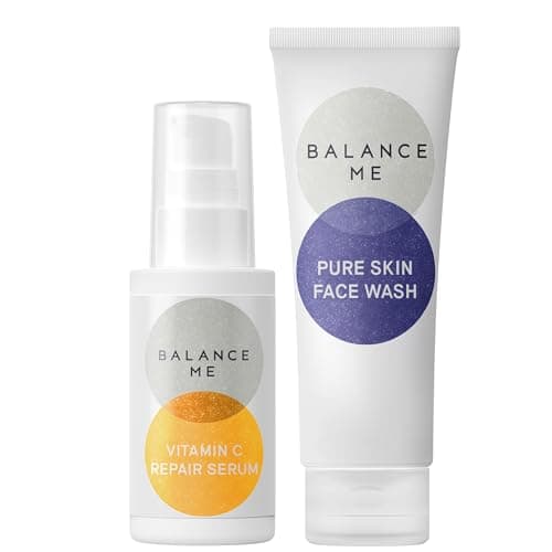 Image of Balance Me Brighten & Balance Skincare Bundle – Vitamin C Serum 30ml & Pure Skin Face Wash 125ml, Brightening Serum & Foaming Cleanser for Blemish-Prone, Dull & Uneven Skin