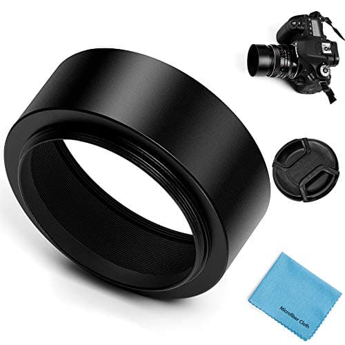 Image of Fotover 43mm Metal Standard Screw-in Standard Lens Hood with Centre Pinch Lens Cap for Canon Nikon Sony Pentax Olympus Fuji Sumsung Leica Camera +Cleaning Cloth