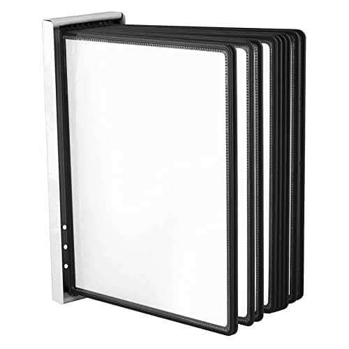 Image of LEVIATAN | Wall Display Board System | Wall Lectern | Document Organiser | Consultation and Presentation Documents | Plastic Case for Papers | Includes 10 Display Panels | Size: A4 | Colour: Black