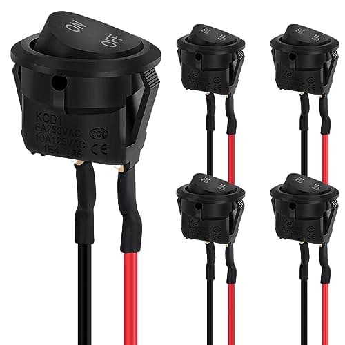 Image of 5 Pcs Black Round Rocker Switch, Hanibos ON/Off Mini Round Toggle Switch AC 6A/250V 10A/125V SPST 2 Pin Car Switches with Pre-Wired for Car, Boat, Homehold Application