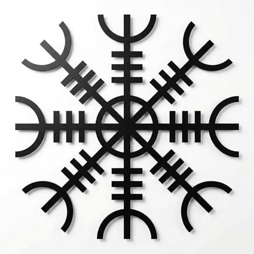 Image of DEKADRON Metal Wall Art Helm of Awe Metal Viking Decor Nordic Mythology Vegvisir Runes and Symbols (45 x 45 cm)
