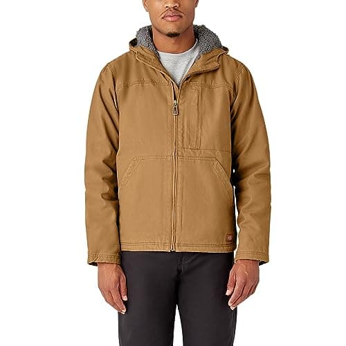Image of Dickies, Men's, SHERPA LINED HOODED DUCK JACKET, BROWN DUCK, L