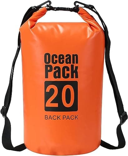 Image of LATERN Waterproof Dry Bag, 20L PVC Dry Sack Backpack 100% Waterproof Bag with Adjustable Double Shoulder Strap for Kayaking Rafting Boating Hiking Camping Travel Fishing Sea Swimming (Orange)