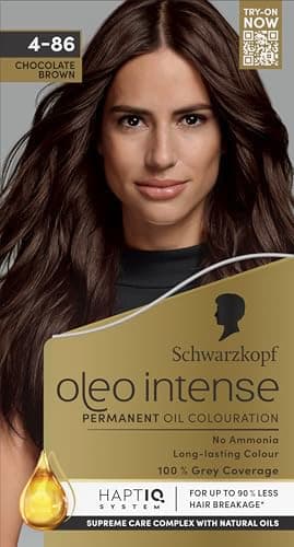 Image of Schwarzkopf Oleo Intense Permanent Oil Colour 4-86 Chocolate Brown, 100% Grey Coverage, Conditioner with HaptIQ System, Long-Lasting Colour, Ammonia Free Hair Dye