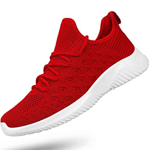 Image of Feethit Mens Slip On Walking Shoes Lightweight Breathable Non Slip Running Shoes Comfortable Fashion Sneakers for Men Red Size: 5.5 UK