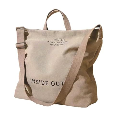 Image of mophrati Trendy Canvas Crossbody Bags For Women Large Fashion Handbags Travel Shopping Parties Versatile And Stylish Large Canvas Bag Handbag Cross Body Purse Satchel, Khaki, 40x7x35cm