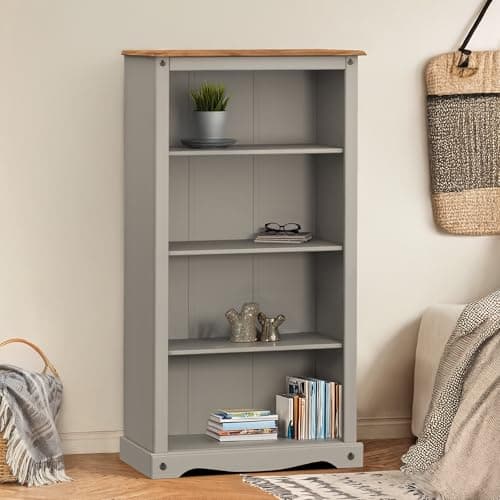 Image of Mercers Furniture Trade Corona Grey Wax Medium Bookcase Solid Wood Mexican Pine Wooden Painted Display Shelving Shelf Office Living Dining Hallway 150cm High 82cm Wide 29cm Deep