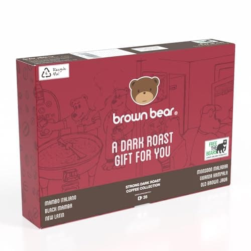 Image of Strong Dark Roast Espresso Coffee Beans Taster Set For Coffee Lovers – Coffee Gift Set - 6 Brown Bear Blends In 1 Selection Pack - Thank You Gift For Men and Women – Strength 5 Brown Bear