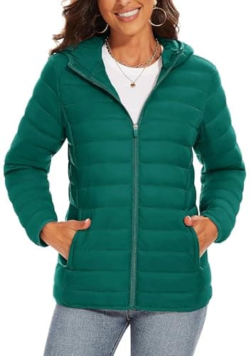 Image of TAVCASEN Womens Winter Jacket Casual Padded Full Zip Puffer Jackets Warm Down Coat Lightweight Quilted Jacket,Emerald Green,XL