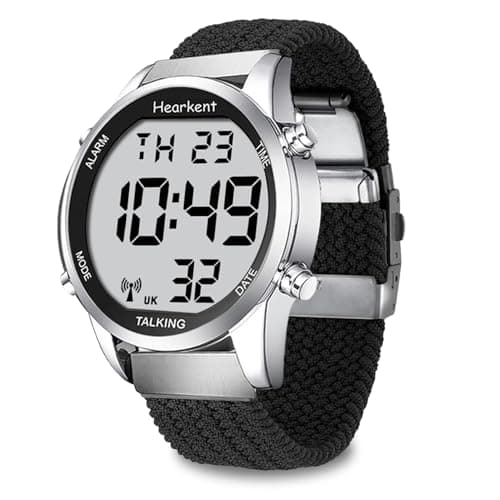 Image of Hearkent Digital Talking Watch with British English Speaking Pleasant Voice and Extension Nylon Braided Adjustable Strap for Elderly