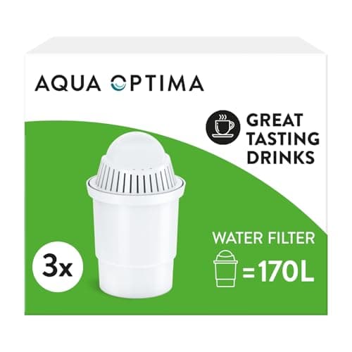 Image of Aqua Optima Classic Round Water Filter Cartridges 3 Pack - Fits Brita Classic Jugs* - Reduces Limescale, Chlorine and Other Impurities (Packaging May Vary)