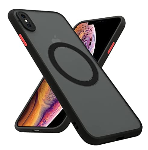 Image of KIOMY Magnetic case for iPhone X and iPhone Xs Compatible with MagSafe, Translucent Matte Protection Cover with Soft Edge, Hard PC Back and TPU Hybrid Anti Yellow Slim fit Shell, 5.8 inches Black