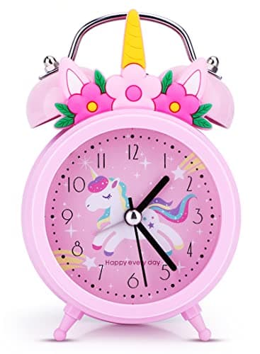 Image of TCJJ Unico1rn Alarm Clocks Girl, Non-Ticking Kids Alarm Clock Girl,Silent Bedside Pink Alarm Clock, Loud Double Bell Clock With Backlight,Suitable For School Gift