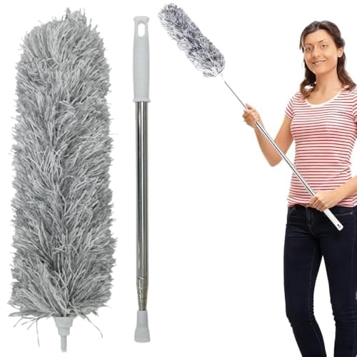 Image of Armo® Extendable Feather Duster With Soft Silicone Cap Microfiber Telescopic Long Handheld Duster For Heigh Ceiling, Cobweb, Fan, Blinds, Roof Cleaning