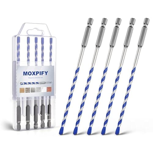 Image of MOXPIFY 5pcs 5mm Masonry Drill Bit 150mm Extra Long, Tungsten Carbide Tip Concrete Drill Bits for Brick Wall Tile Porcelain (5mm x 150mm x 5, Hex Shank)