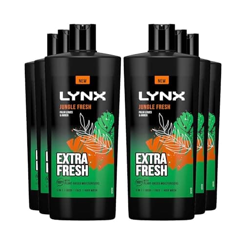 Image of Lynx 3-in-1 Shower Gel Jungle Fresh 12 Hours of Long Lasting Refreshing Fragrance Body Wash with Plant-Based Moisturisers for Men for Naturally Soft Skin, 700ml Pack of 6