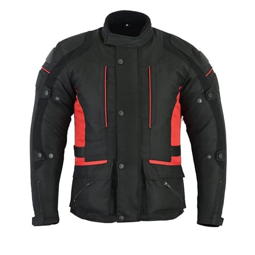 Image of Sterling Sports® Mens Waterproof Jackets CE Armoured Motorcycle Men's Jackets - Quick Dry Motorbike Jacket for Summer or Winter Riding - Textile Cordura Polyester Fabric Black Red, XL