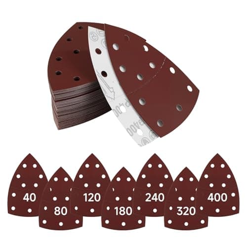 Image of 63 pcs Sanding Pads Kit for Mouse Sander, 40/80/120/180/240/320/400 Grit Hook and Loop Sandpaper for Electric Sander, Triangle & Palm Sander Pads, Multi Tool Sanding Sheets for Detail Sander