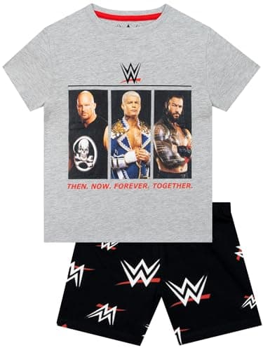 Image of WWE Boys Pjs Set, Short Sleeve Boys Pyjamas, Fun Wrestling Kids Pyjamas, Grey 5-6 Years