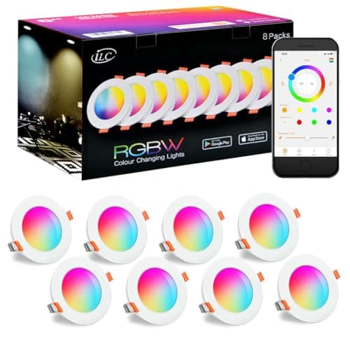 Image of iLC LED Downlights for Ceiling, Work with Alexa(Echo Device Required) Φ68-85mm Hole, Colour Changing DownLights, Smart Recessed Ceiling Lights with APP Control, 800LM, 2700K-6000K + RGB (Pack of 8)