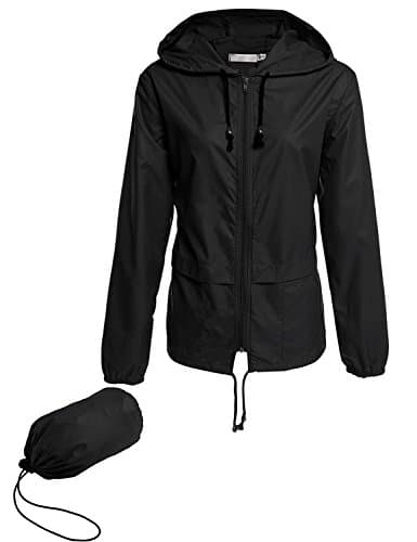 Image of Lomon Windproof Jacket Outdoor Coats for Women Long Sleeve Casual Breathable Windbreaker Outerwear, Black, XL