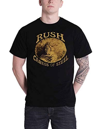Image of Rush T Shirt Caress of Steel Track List Band Logo Official Mens Black M