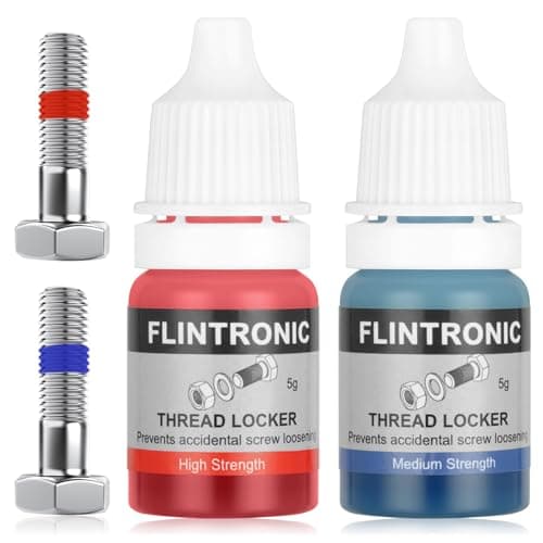 Image of Flintronic Thread Lock Blue and Red, 2PCS 5ml Medium and High Strength Threadlocker, Locktight Threadlock Against Losening and Leakage, Lock and Seal Nuts, Bolts, Fasteners and Metals