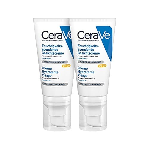 Image of CeraVe Moisturising Face Cream with SPF 25 for Normal to Dry Skin, with Hyaluronic Acid and 3 Essential Ceramides, 2 x 52 ml