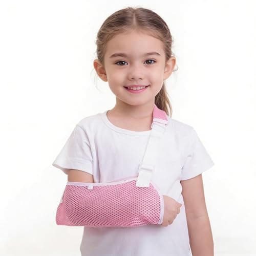 Image of QGH Breathable Arm Sling for Kids – Adjustable Mesh Arm Support Sling for Children – Lightweight Arm Positioning Sling for Wrist Elbow & Shoulder – Pink Size L