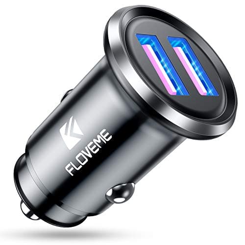 Image of FLOVEME Car Charger Adaptor, 36W/6A QC 3.0 Dual Port USB Car Charger, All Metal Mini Flush Cigarette Lighter USB Adapter 12V in Car Phone Charging (Black)