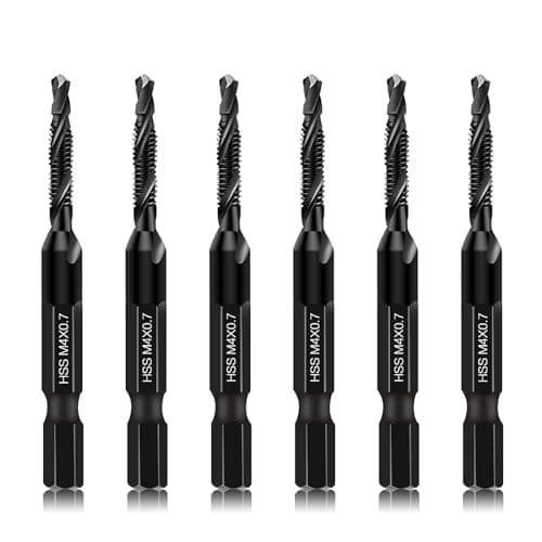 Image of 6 Packs M4 Combination Drill & Taps Bit Set, Screw Threading Tapping Tools in Size M4*0.7 with Anti-rust Black Coating, 6mm Hex Shank and Storage Case