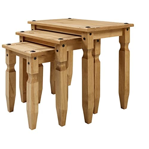 Image of Mercers Furniture Trade Corona Piccolo Nest Of 3 Tables Solid Wood Pine Wooden Small Side Lamp End Coffee Mexican Style Living Room Lounge 51cm High 53cm Wide 35cm Deep = Largest Table