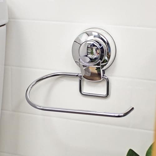 Image of Showerdrape Suctionloc Chrome Steel Suction Wall Mounted Toilet Roll Holder with Mounting Discs