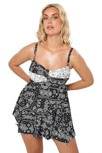 Image of Yours Curve Black Bandana Print Hanky Hem Tankini Top - Women's - Plus Size Curve