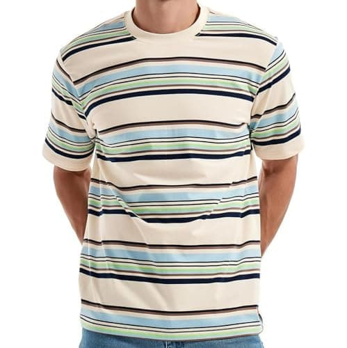 Image of Gubsssl Tshirts Men UK Summer Top Adult Printed Shirts Graphic T Shirt Fashion Tee Regular Fit Casual T-Shirts Striped Short Sleeves Easy Care Clothing Breathable Street Work Multicolor XL