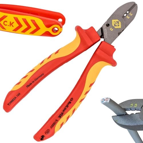 Image of C.K Redline 2025 Edition VDE CombiCutter 2, 160 mm German Electrical Wire Cable Side Cutter, Stripper, Screw Shear, Lanyard Heavy Duty Electrician Croppers, Electricians Snips, CK Tools T39082A 160