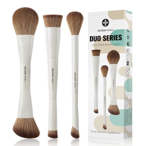 Image of EIGSHOW Makeup Brush Set, 3PCS Double Ended Face Makeup Brushes for Foundation Concealer Blush Contour Highlight Nose Shadow, Travel Gift Set (Beige)