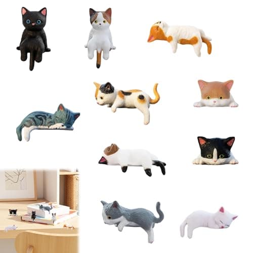 Image of 10 Pcs Cute Mini Cat Figures, Car Interior Decoration Rear View Mirror Ornaments, Miniature Cat Ornaments for Home Decor, Dashboard, Bookshelf, Office Desk Decor, Small Cats Statues Gift Idea