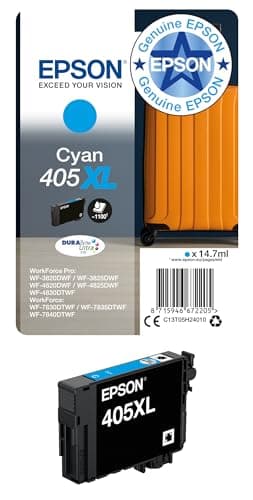 Image of Epson 405XL Cyan Suitcase High Yield Genuine, DURABrite Ultra Ink