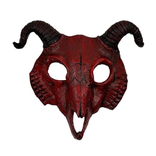 Image of TINAYAUE Unisex Goat Skull Mask Scary Halloween Masks Lifelike Sheep Horns PU Devil Mask for Women Men Carnival Animal Theme Party Cosplay Costume Accessories