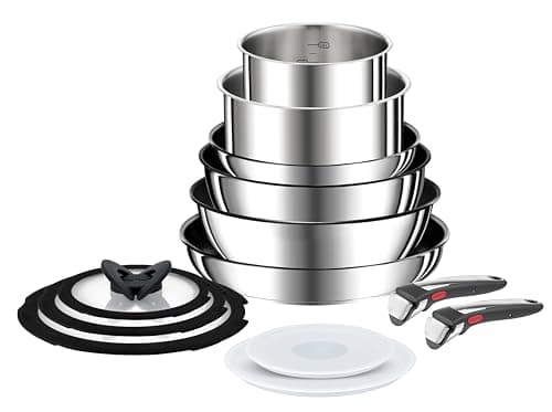 Image of Tefal Ingenio Preference ON 13 Piece Set, Pots & Pans Set, Stackable, Stainless Steel, Easy Cleaning, Non-Stick Coating, Removable Handle, Heat Indicator, Induction, L9749432